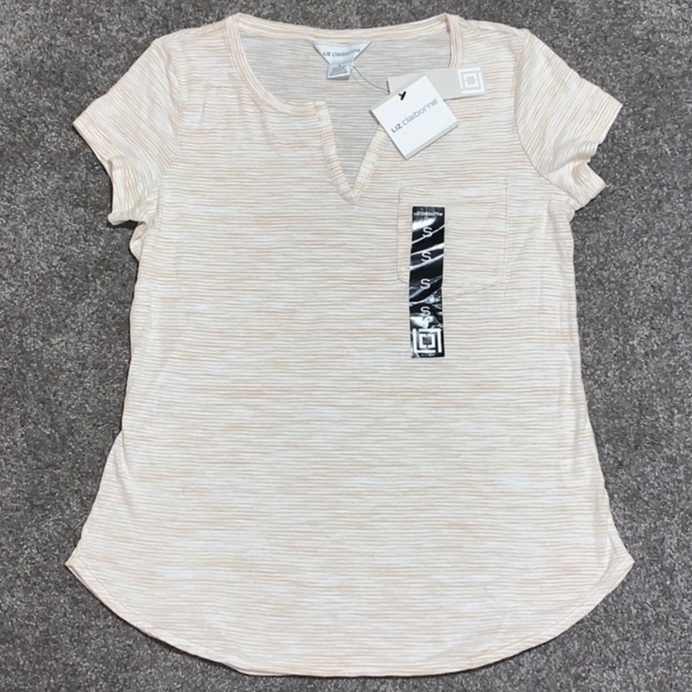 Liz Claiborne Striped Casual Comfy V-Neck Tee Women’s Small NEW WITH TAGS!